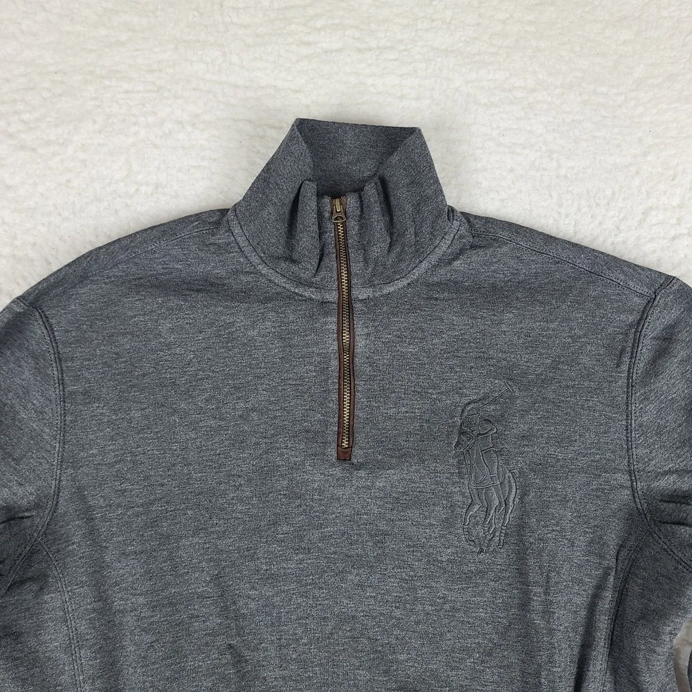 Polo Ralph Lauren Sweater Mens Small Dark Gray BIG‎ LOGO Sweatshirt VTG